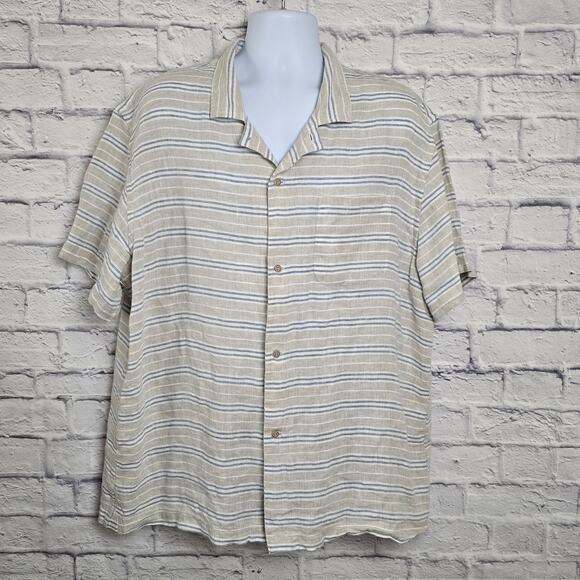 Jos. A. Bank Reserve Shirt Mens XXL 100% Linen Stripe Short Sleeve Button Down - Picture 1 of 16